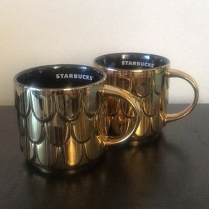 Gold Starbucks Set of Two Mugs 2019Winter Edition Metallic Christmas Coffee Cups